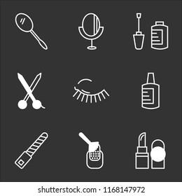 9 simple transparent vector icon pack, set of black icons such as Lipstick, Manicure, File, Nail polish, Mascara, Scissors, Mirror, Hand mirror