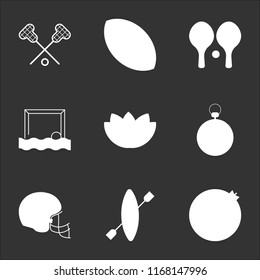 9 simple transparent vector icon pack, set of black icons such as Archery, Kayak, American football, Stopwatch, Yoga, Waterpolo, Ping pong, Lacrosse