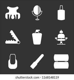 9 simple transparent vector icon pack, set of black icons such as Makeup, File, Manicure, Barber chair, Soap, Hair straightener, Nail polish, Mirror, clip