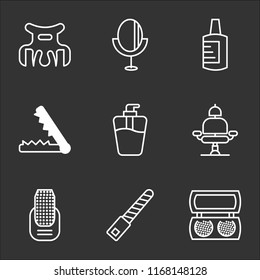 9 simple transparent vector icon pack, set of black icons such as Makeup, File, Manicure, Barber chair, Soap, Hair straightener, Nail polish, Mirror, clip
