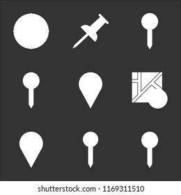 9 simple transparent vector icon pack, set of black icons such as Pin, Placeholder, Map, Push pin, Compass