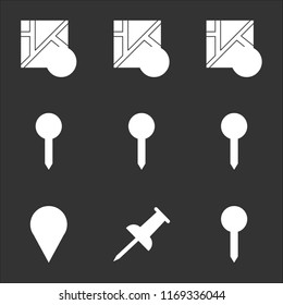 9 simple transparent vector icon pack, set of black icons such as Pin, Push pin, Placeholder, Map, Map