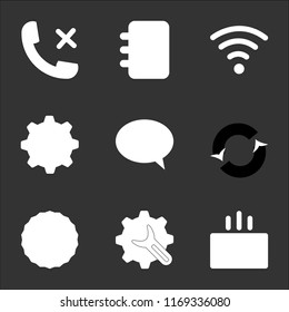 9 simple transparent vector icon pack, set of black icons such as Email, Settings, Badge, Refresh, Speech, Wifi, Agenda, Phone call