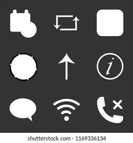 9 simple transparent vector icon pack, set of black icons such as Phone call, Wifi, Speech, Info, Up arrow, Shutter, Telephone, Repeat, Calendar