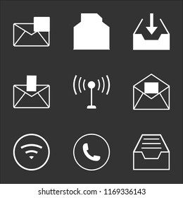 9 simple transparent vector icon pack, set of black icons such as Cloud menu, Auricular phone, Wifi, Mail open, Antenna with, download, Incoming mail, envelope with a  paper, search