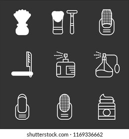 9 simple transparent vector icon pack, set of black icons such as Lotion, Manicure, Perfume, Razor, Shaving, Shaving