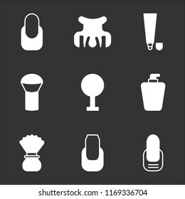 9 simple transparent vector icon pack, set of black icons such as Manicure, Shaving, Soap, Mirror, Powder, Toothpaste, Hair clip, Manicure