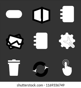 9 simple transparent vector icon pack, set of black icons such as Tap, Refresh, Garbage, Settings, Agenda, Picture, Dice, Switch