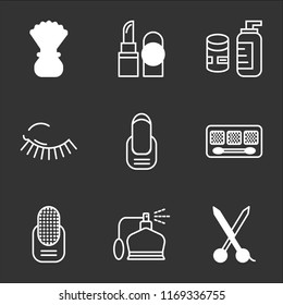 9 simple transparent vector icon pack, set of black icons such as Scissors, Perfume, Manicure, Makeup, Mascara, Cream, Lipstick, Shaving