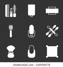 9 simple transparent vector icon pack, set of black icons such as Mirror, Manicure, Shaving, Earbuds, Hair brush, Shaver, Makeup
