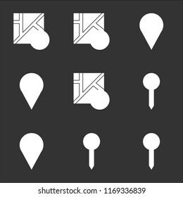 9 simple transparent vector icon pack, set of black icons such as Pin, Placeholder, Map, Map