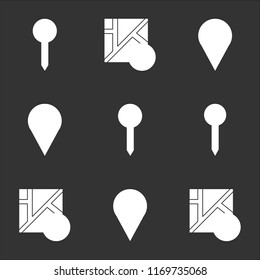 9 simple transparent vector icon pack, set of black icons such as Map, Placeholder, Pin, Pin