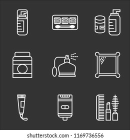 9 simple transparent vector icon pack, set of black icons such as Makeup, Shaver, Toothpaste, Mirror, Perfume, Lotion, Cream, Cream
