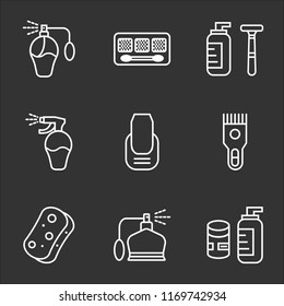 9 simple transparent vector icon pack, set of black icons such as Cream, Perfume, Sponge, Shaver, Manicure, Lotion, Shaving, Makeup, Perfume