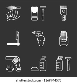 9 simple transparent vector icon pack, set of black icons such as Shaving, Lotion, Hairdryer, Manicure, Razor, Shaver, Eyelashes