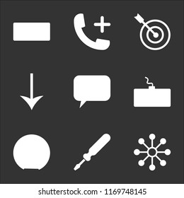 9 simple transparent vector icon pack, set of black icons such as Share, Screwdriver, Speedometer, Keyboard, Speech bubble, Down arrow, Target, Phone, Keyboard