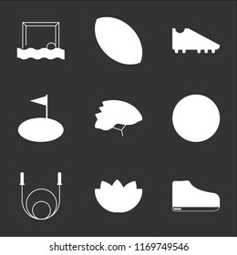 9 simple transparent vector icon pack, set of black icons such as Shoe, Yoga, Jumping rope, Bowling, Cycling, Golf, Boot, American football, Waterpolo