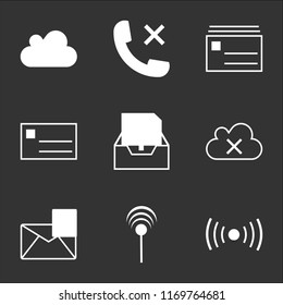 9 simple transparent vector icon pack, set of black icons such as Antenna with, Mail favourite, Cloud remove, Sent mail, envelope front, mail frontal with post, Phone auricular a cross, download