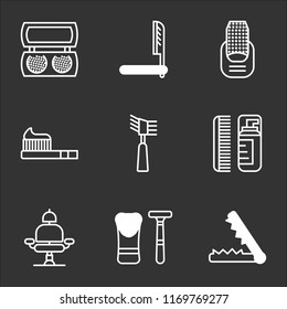 9 simple transparent vector icon pack, set of black icons such as Hair straightener, Shaving, Barber chair, Lotion, Mascara, Toothbrush, Manicure, Razor, Makeup