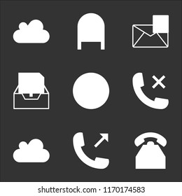 9 simple transparent vector icon pack, set of black icons such as Telephone vintage de, Phone out, Cloud upload, auricular with a cross, Phone, Sent mail, Mail favourite, Mailbox, refresh