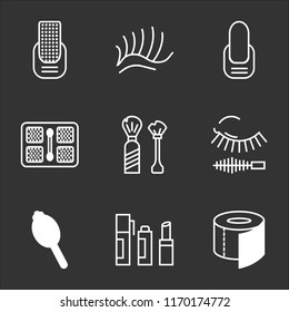 9 simple transparent vector icon pack, set of black icons such as Toilet paper, Lipstick, Hand mirror, Mascara, Shaving, Makeup, Manicure, Eyelashes, Manicure