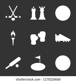 9 simple transparent vector icon pack, set of black icons such as Bowling, Golf, Cricket, Boot, Boxing, Torch, Baseball, Chess, Hockey