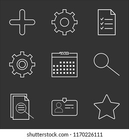 9 simple transparent vector icon pack, set of black icons such as Star, Id card, File, Search, Calendar, Settings, List, Add