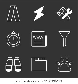 9 simple transparent vector icon pack, set of black icons such as Pets, Folder, Search, Filter, Web News, Timer, Fix, Energy, Adwords