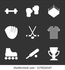 9 simple transparent vector icon pack, set of black icons such as Cup, Cricket, Roller skate, Referee, Hockey, Baseball, Boxing ring, Boxing, Weight