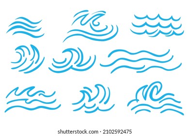 9 Simple Vector Blue Sketch of Wave
