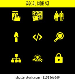 9 site icons in vector set. worker, code, search and https illustration for web and graphic design