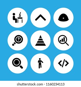 9 site icons in vector set. general helmet, pyramid, search and roof illustration for web and graphic design