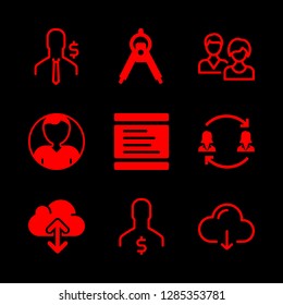 9 sketch icons with user and blackboard with text lines in this set