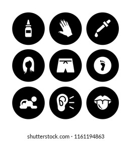 9 skin icons in vector set. barefoot, diaper, spa and nails illustration for web and graphic design