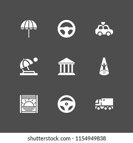 9 sky icons in vector set. architecture and city, ufo, truck and umbrella illustration for web and graphic design