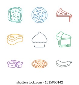 9 slice icons. Trendy slice icons white background. Included line icons such as cucumber, pizza, pie, beef, sandwich. slice icon for web and mobile.