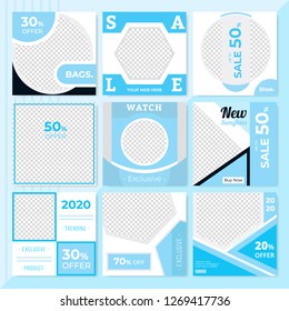9 Slides Cyan Color Unique Editable modern Social Media banner Template.Anyone can use This Design Easily.Promotional square web banner for social media. Elegant sale and discount promo - Vector.