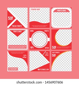 9 Slides Food & Drink Collection modern Social Media banner Template. Anyone can use This Easily. Promotional square web banner for social media. Elegant sale and discount promo. - Vector.