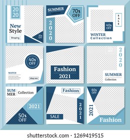 9 Slides Summer Sale & Fashion Collection modern Social Media banner Template. Anyone can use This Easily. Promotional square web banner for social media. Elegant sale and discount promo. - Vector.