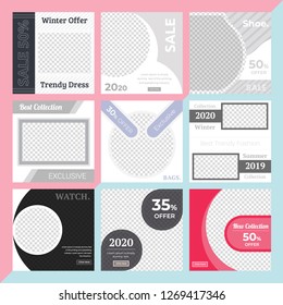 9 Slides Unique Editable modern Social Media banner Template.Anyone can use This Design Easily.Promotional square web banner for social media. Elegant sale and discount promo - Vector.