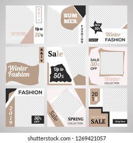 9 Slides Unique Editable modern Social Media banner Template.Anyone can use This Design Easily.Promotional square web banner for social media. Elegant sale and discount promo - Vector.