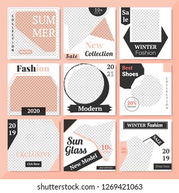 9 Slides Unique Editable modern Social Media banner Template.Anyone can use This Design Easily.Promotional square web banner for social media. Elegant sale and discount promo - Vector.