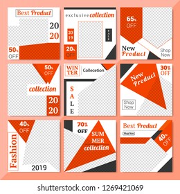 9 Slides Unique Editable modern Social Media banner Template.Anyone can use This Design Easily.Promotional square web banner for social media. Elegant sale and discount promo - Vector.