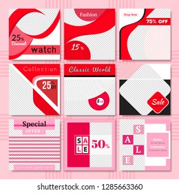 9 Slides Unique Editable modern Social Media banner Template.Anyone can use This Design Easily.Promotional square web banner for social media. Elegant sale and discount promo - Vector.