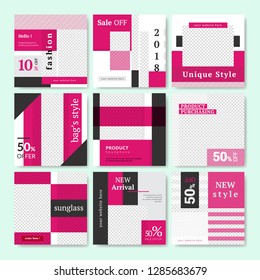 9 Slides Unique Editable modern Social Media banner Template.Anyone can use This Design Easily.Promotional square web banner for social media. Elegant sale and discount promo - Vector.