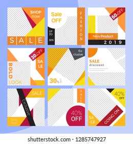 9 Slides Unique Editable modern Social Media banner Template.Anyone can use This Design Easily.Promotional square web banner for social media. Elegant sale and discount promo - Vector.