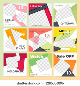 9 Slides Unique Editable modern Social Media banner Template.Anyone can use This Design Easily.Promotional square web banner for social media. Elegant sale and discount promo - Vector.