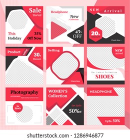 9 Slides Unique Editable modern Social Media banner Template.Anyone can use This Design Easily.Promotional square web banner for social media. Elegant sale and discount promo - Vector.
