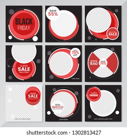 9 Slides Unique Editable modern Social Media banner Template.Anyone can use This Design Easily.Promotional square web banner for social media. Elegant sale and discount promo - Vector.