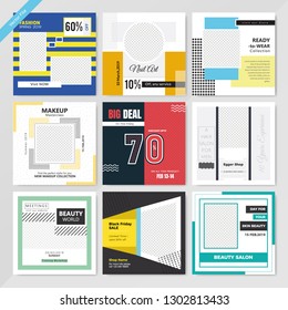 9 Slides Unique Editable modern Social Media banner Template.Anyone can use This Design Easily.Promotional square web banner for social media. Elegant sale and discount promo - Vector.